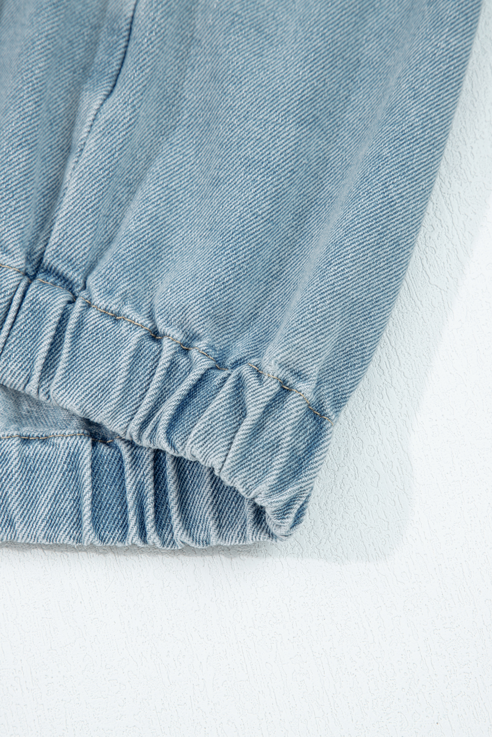 Myosotis Elastic Edge Collared Zip Up Denim Jacket With Pocket - loveforevers