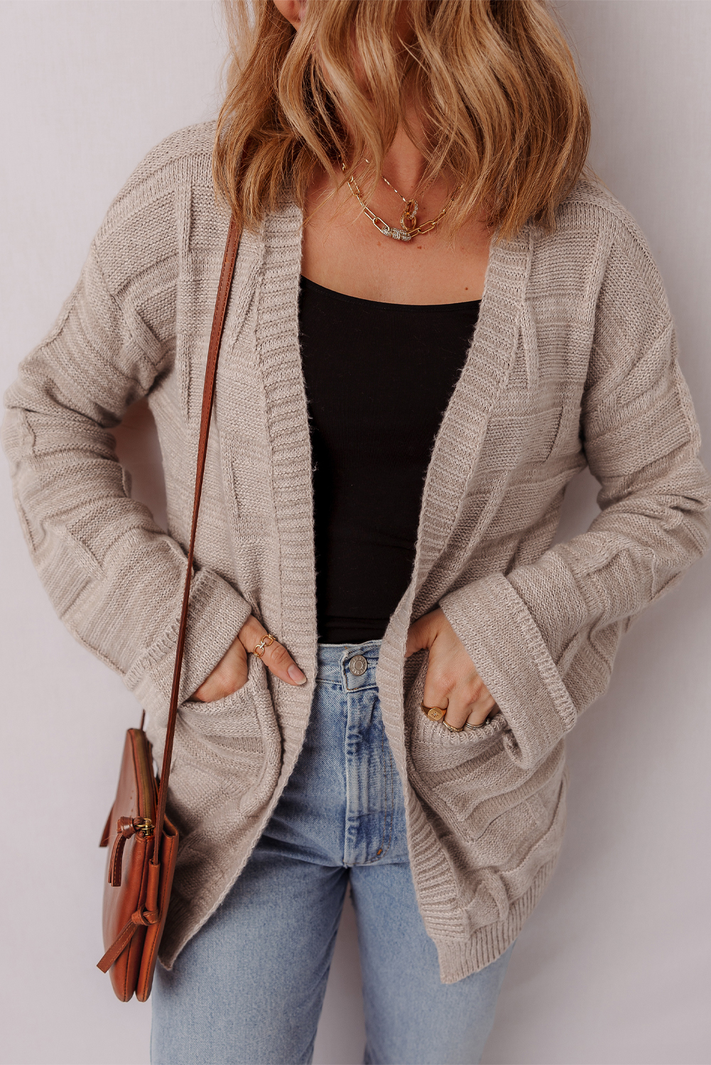 Delicacy Textured Knit Open Front Chic Cardigan with Pockets - loveforevers