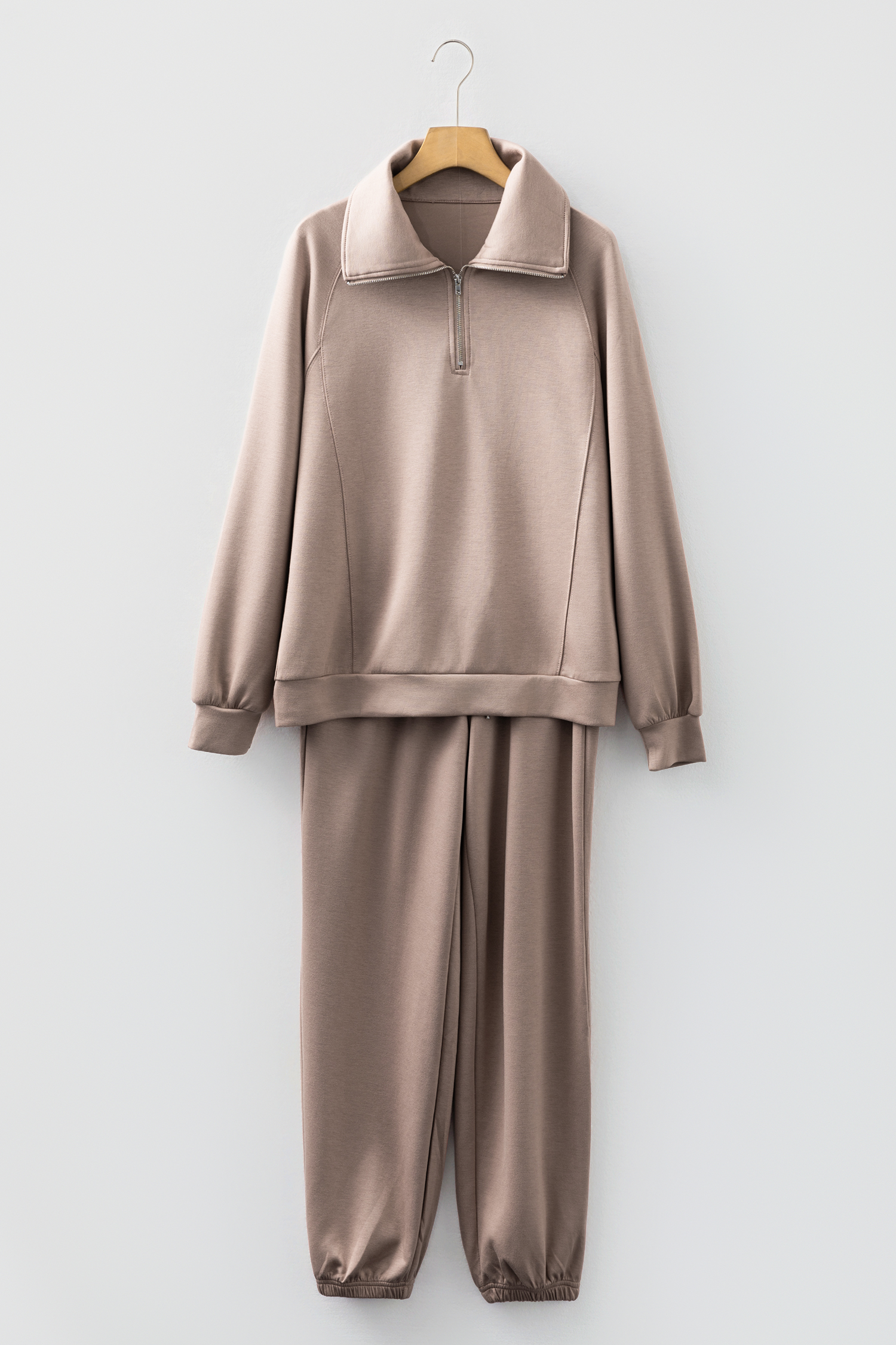 Black Zip Collar Long Sleeve Top Drawstring Pants Set - loveforevers