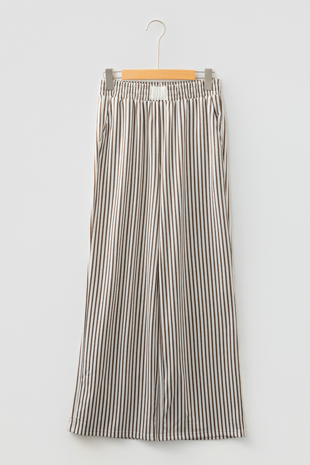 Brown Stripe Elastic High Waist Pocketed Loose Pants - loveforevers