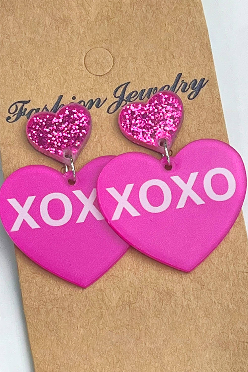 Rose Red Valentine XOXO Print Double Heart Shape Earrings - loveforevers