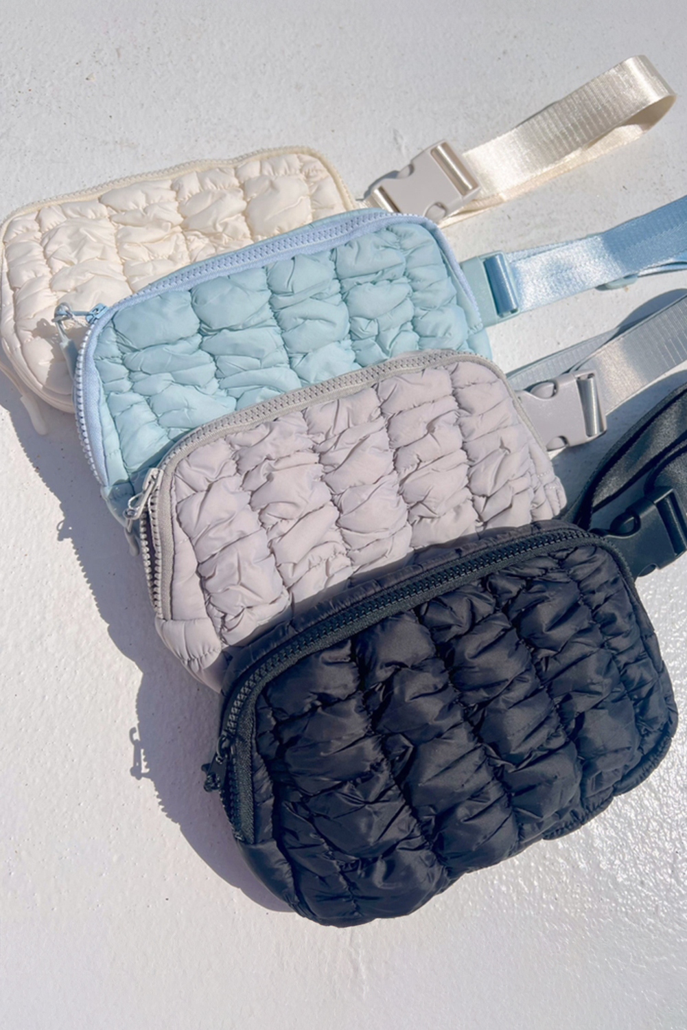 White Quilted Puffer Belt Bag Fanny Pack - loveforevers