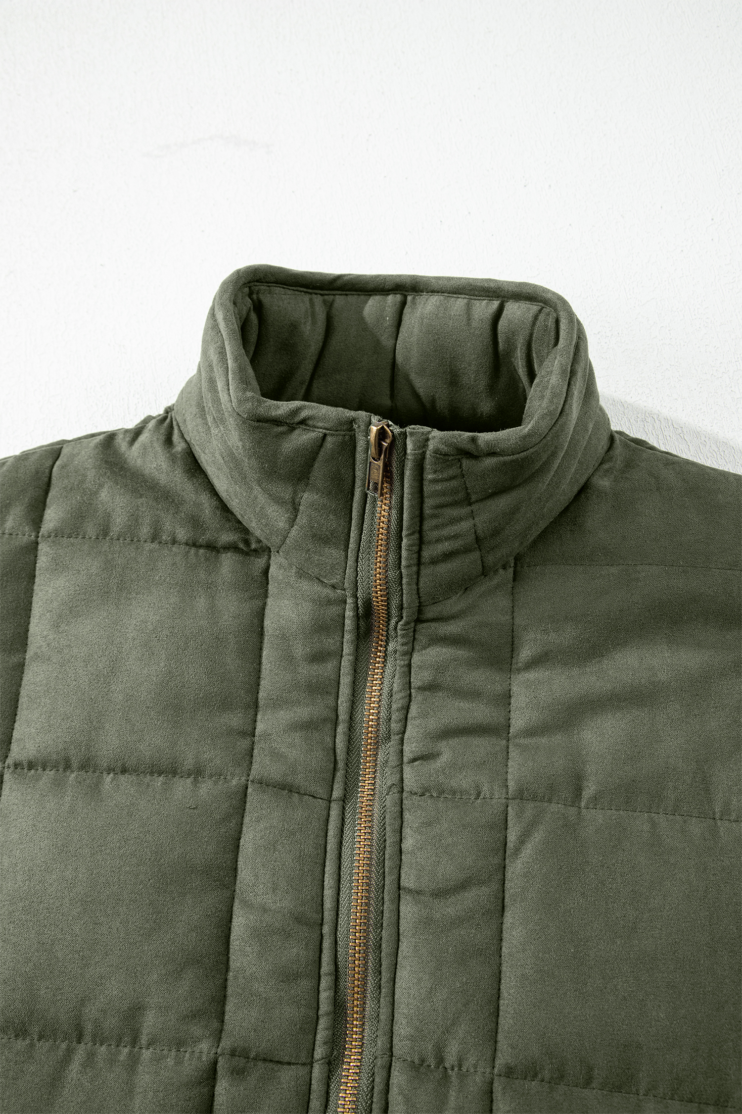 Khaki Zip-Up Pocket Quilted Jacket - loveforevers