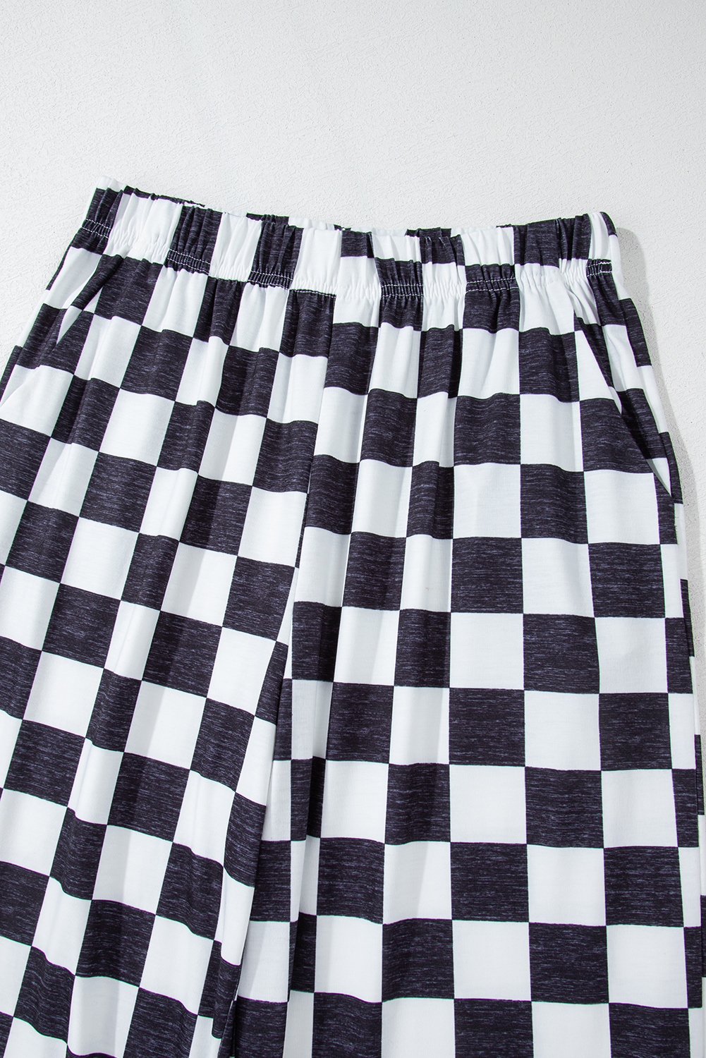 Black 2-Tone Checked Print High Waist Wide Leg Pants - loveforevers