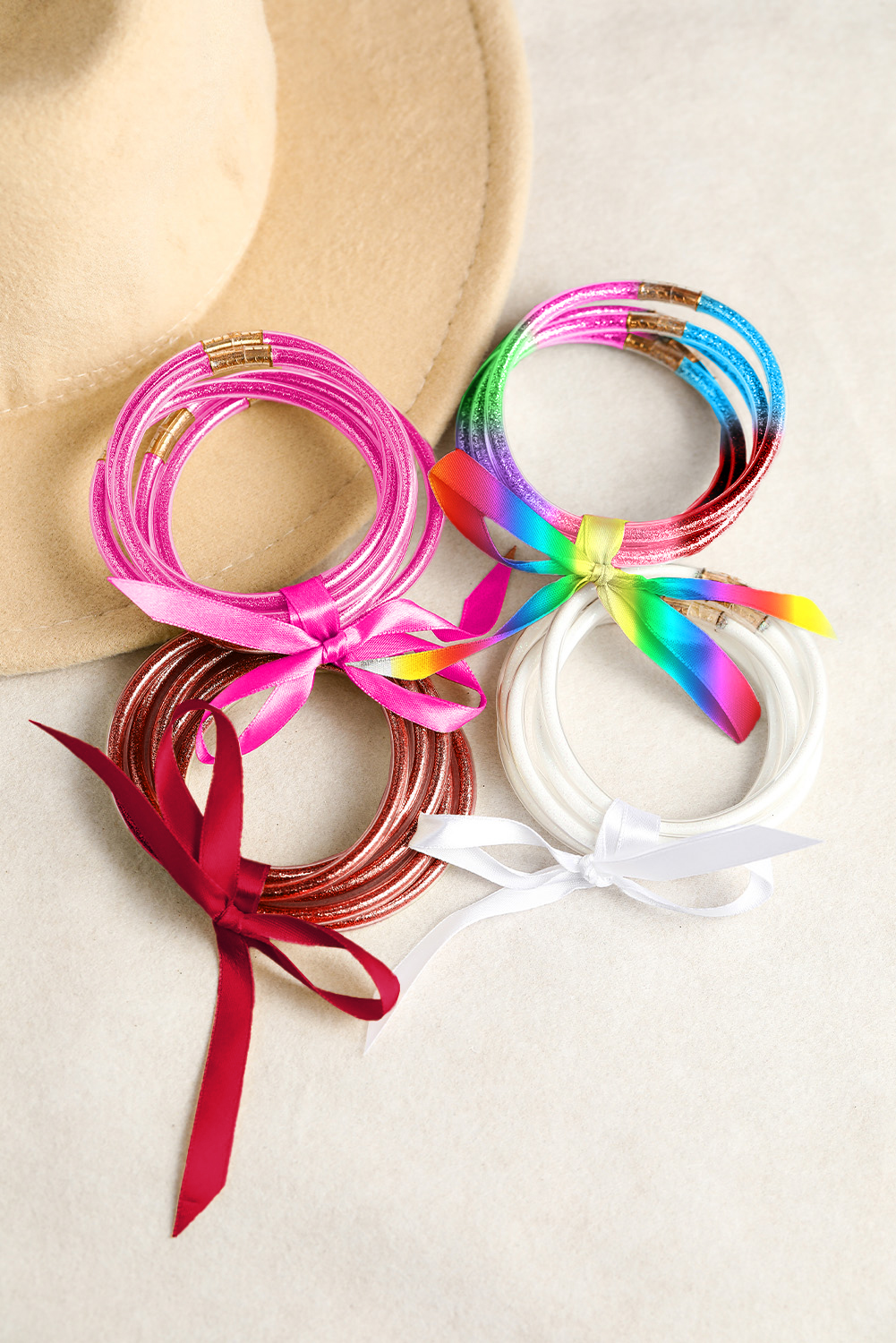 Green 5pcs Glitter Jelly Bow Knot Ribbon Bracelet Set - loveforevers
