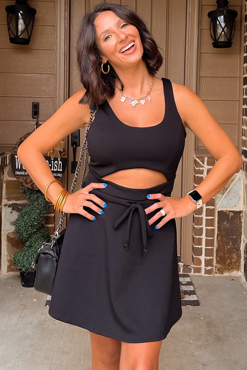 Black Cut Out Front High Waist Tank Mini Dress - loveforevers