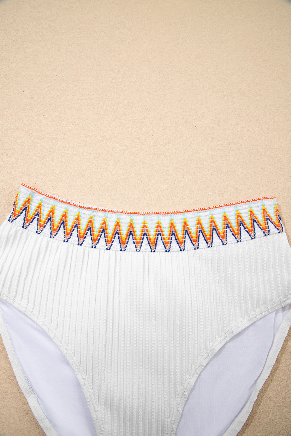 White Textured Contrast Banding Bikini High Waist 2pcs Swimsuit - loveforevers