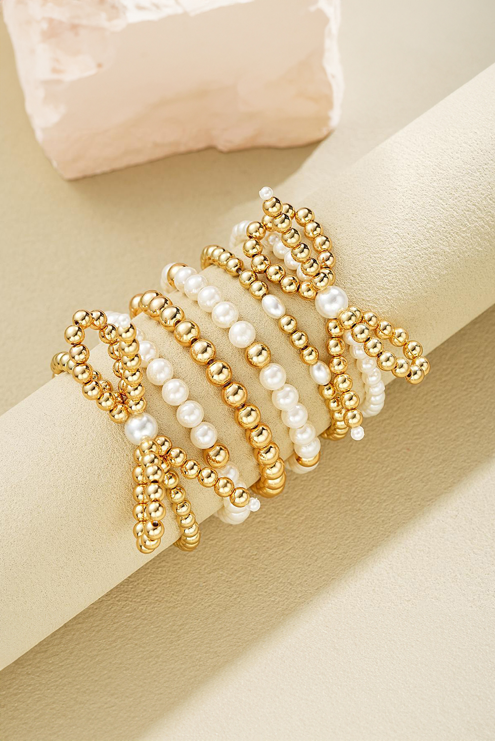 Gold Plated Alloy Pearl Beading Bow Multi-layer Bracelet - loveforevers