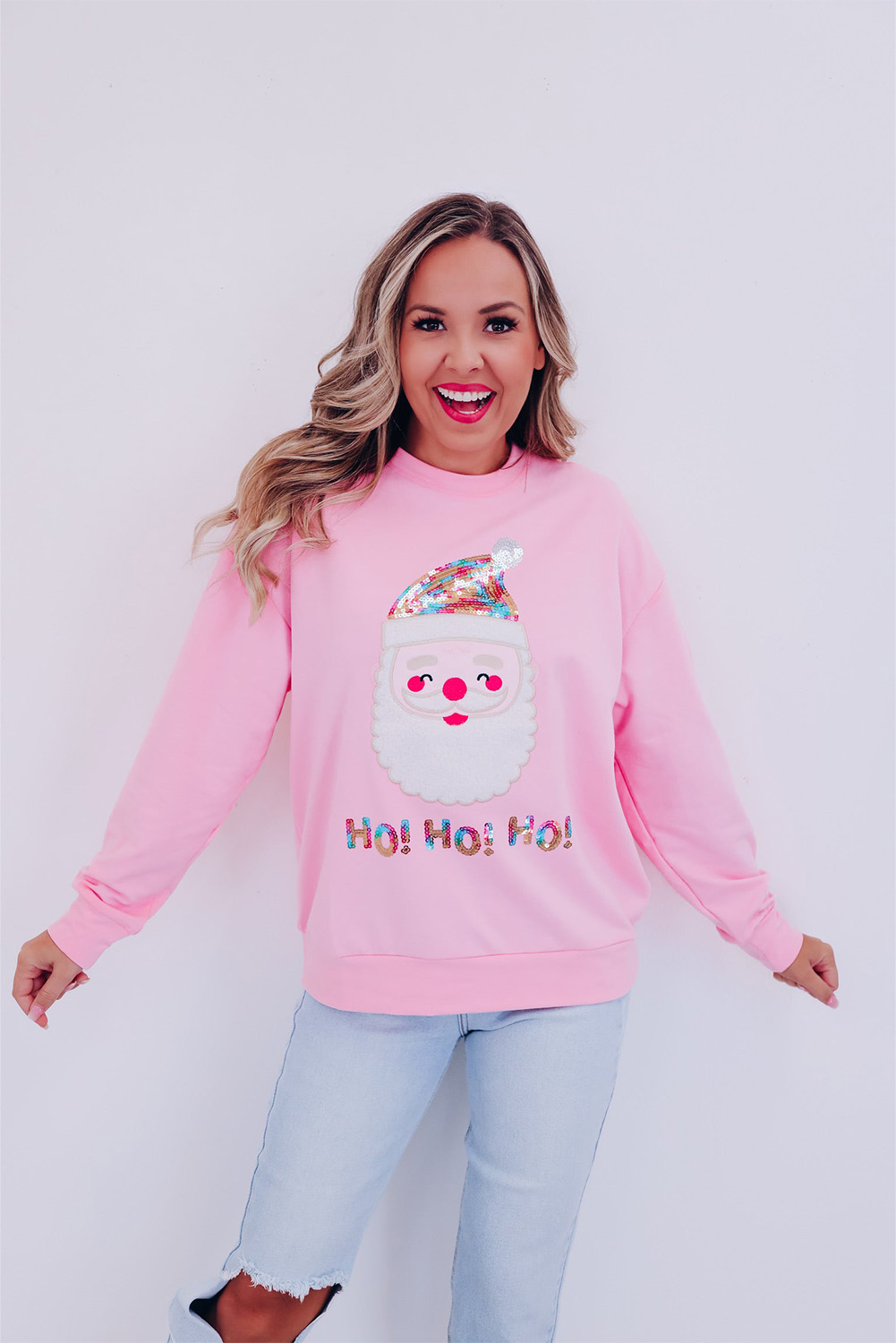 Fiery Red Santa Claus Sequin Graphic Sweatshirt - loveforevers