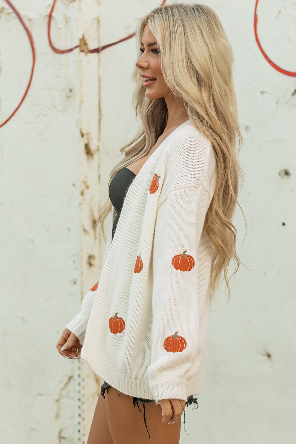 Light Pink Christmas Tree Print Open Front Drop Shoulder Midi Cardigan - loveforevers