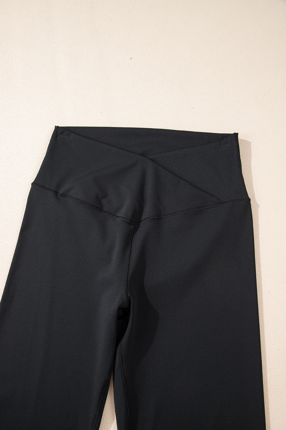 Black V Shape High Waist Flared Leggings - loveforevers