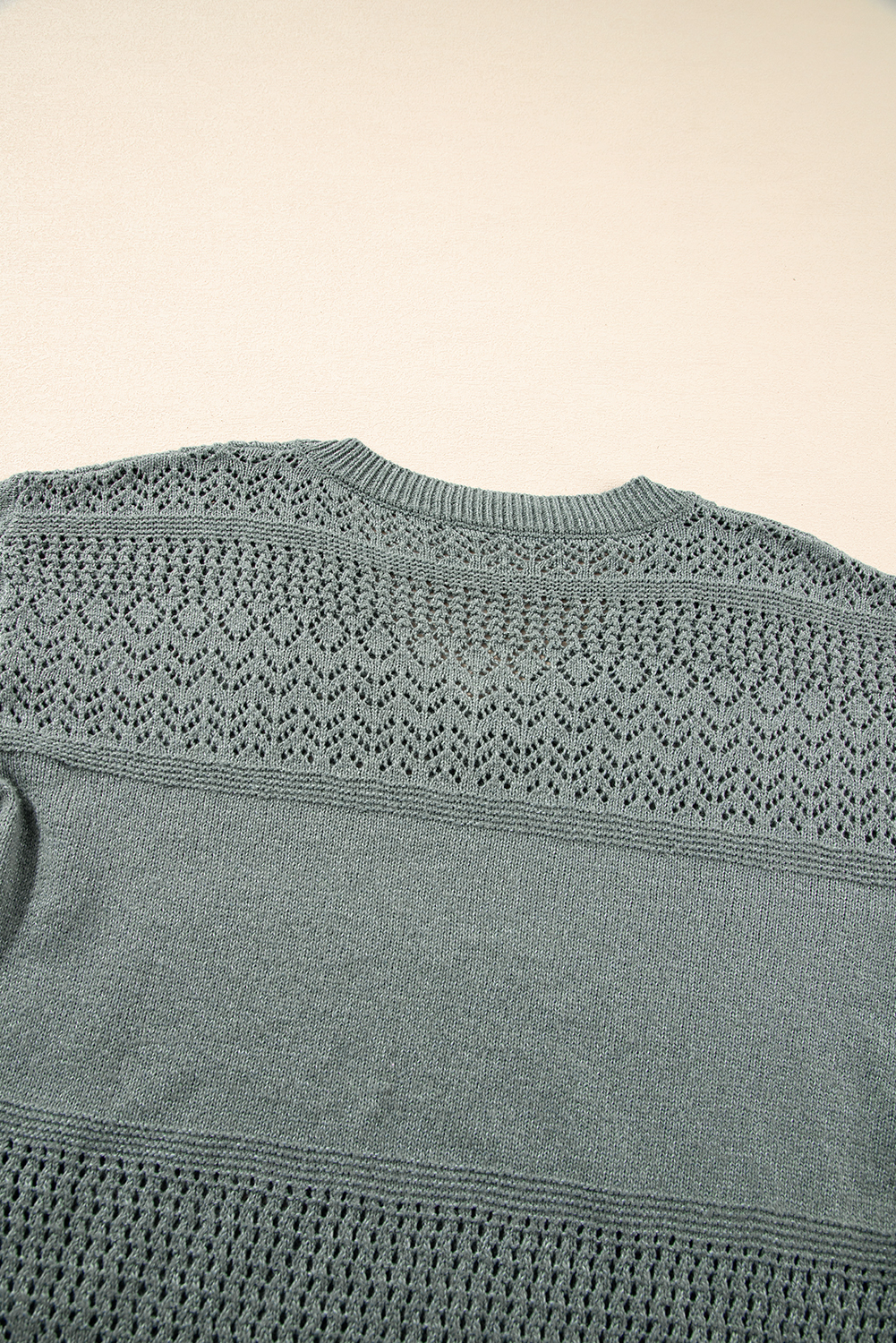 Sky Blue Eyelet Pattern Detail V Neck Drop Shoulder Sweater - loveforevers