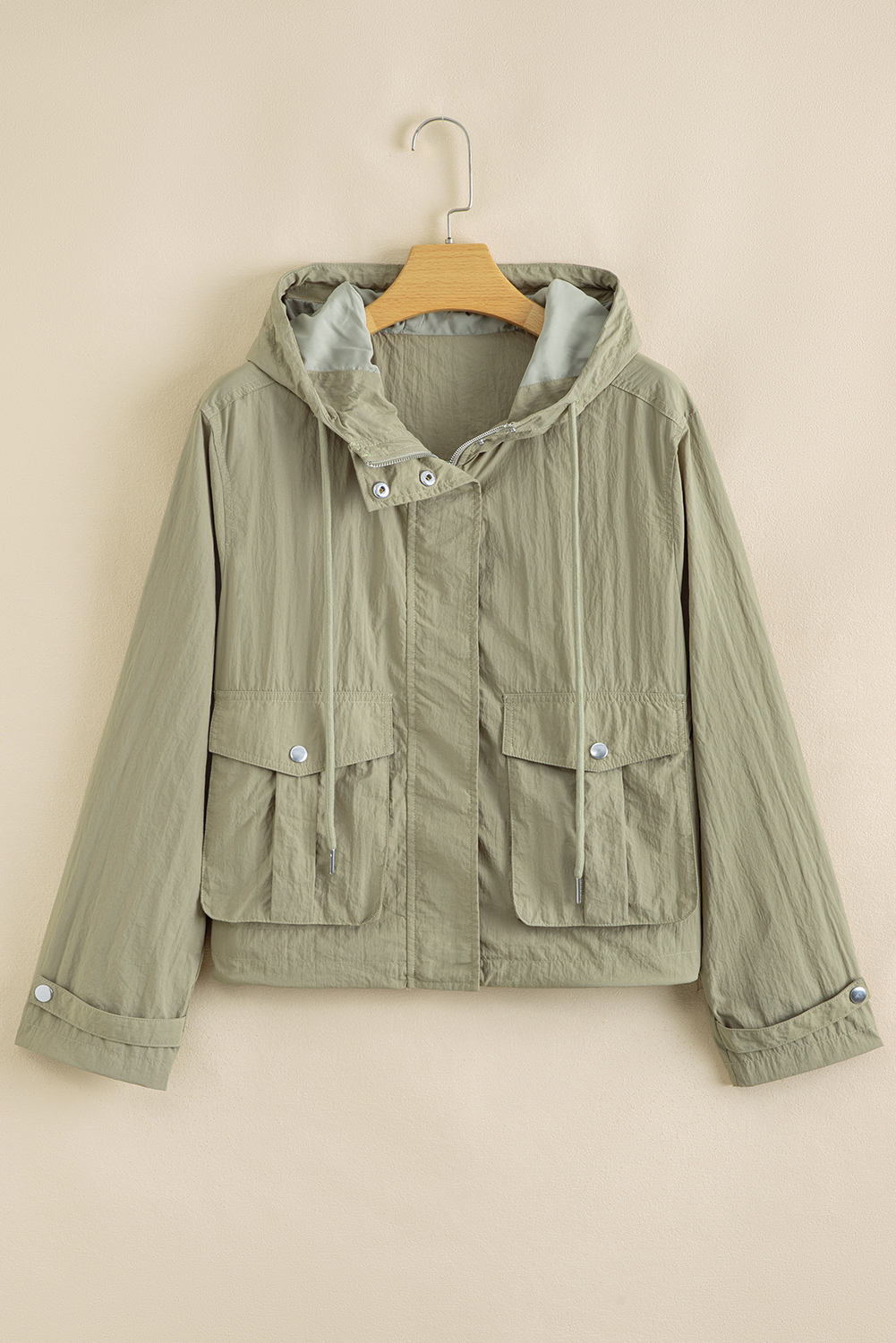 Laurel Green Zipped Pocket Cropped Hooded Utility Jacket - loveforevers