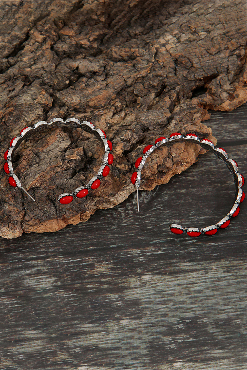 Fiery Red Gem Inlay Retro C-shape Earrings - loveforevers