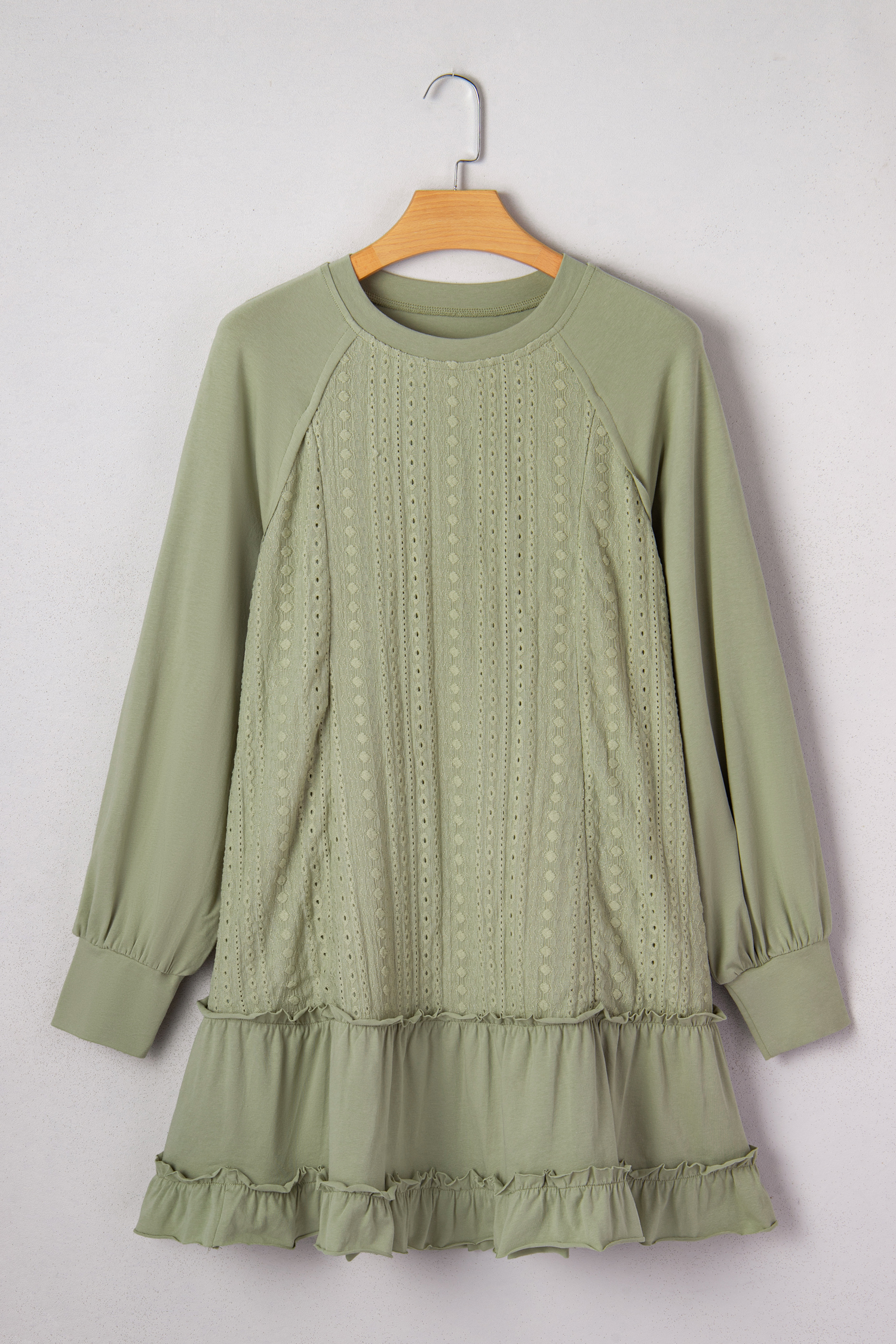 Laurel Green Jacquard Frilled Ruffled Long Sleeve Mini Dress - loveforevers