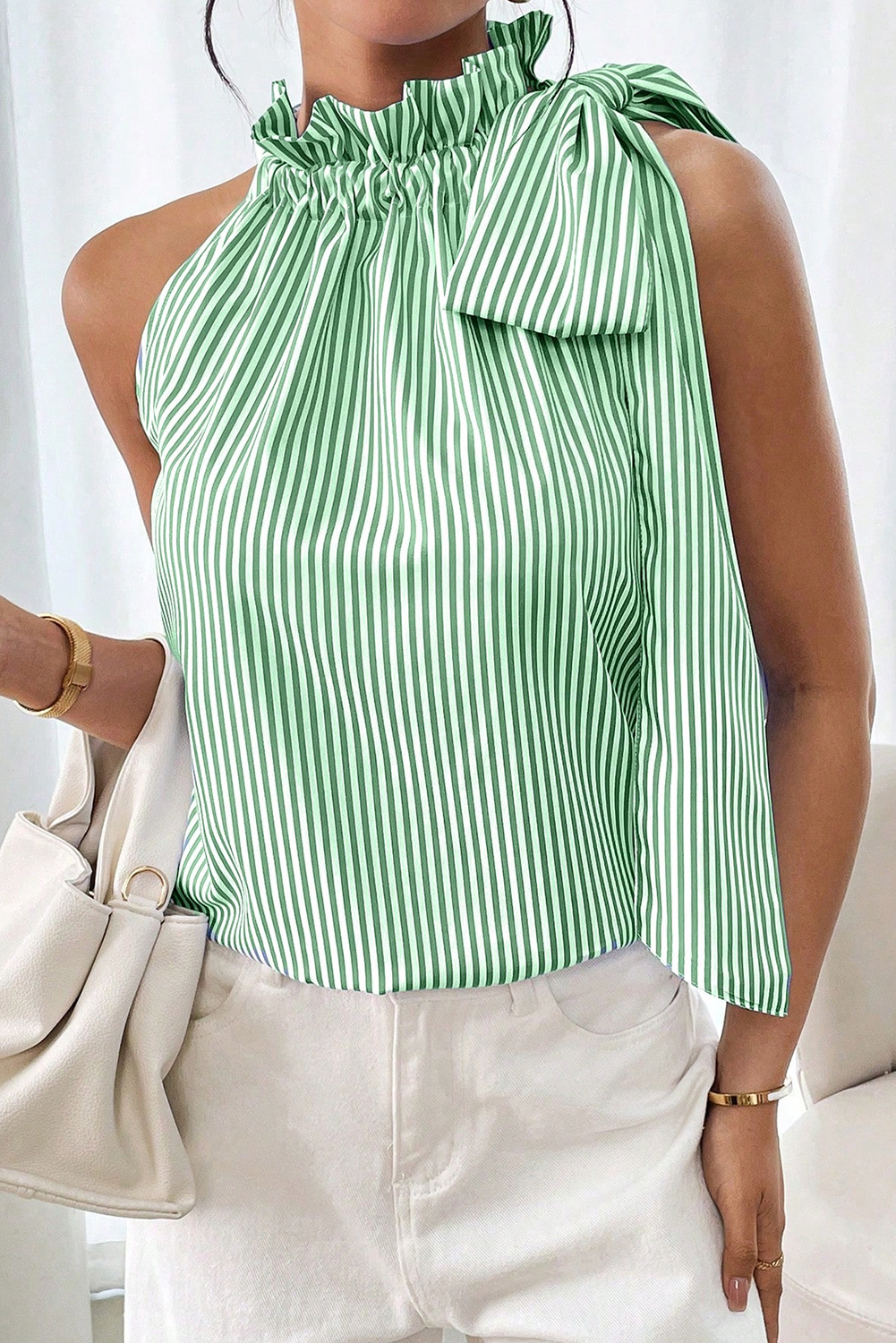 Green Tied Knot Frilled Collar Sleeveless Top - loveforevers