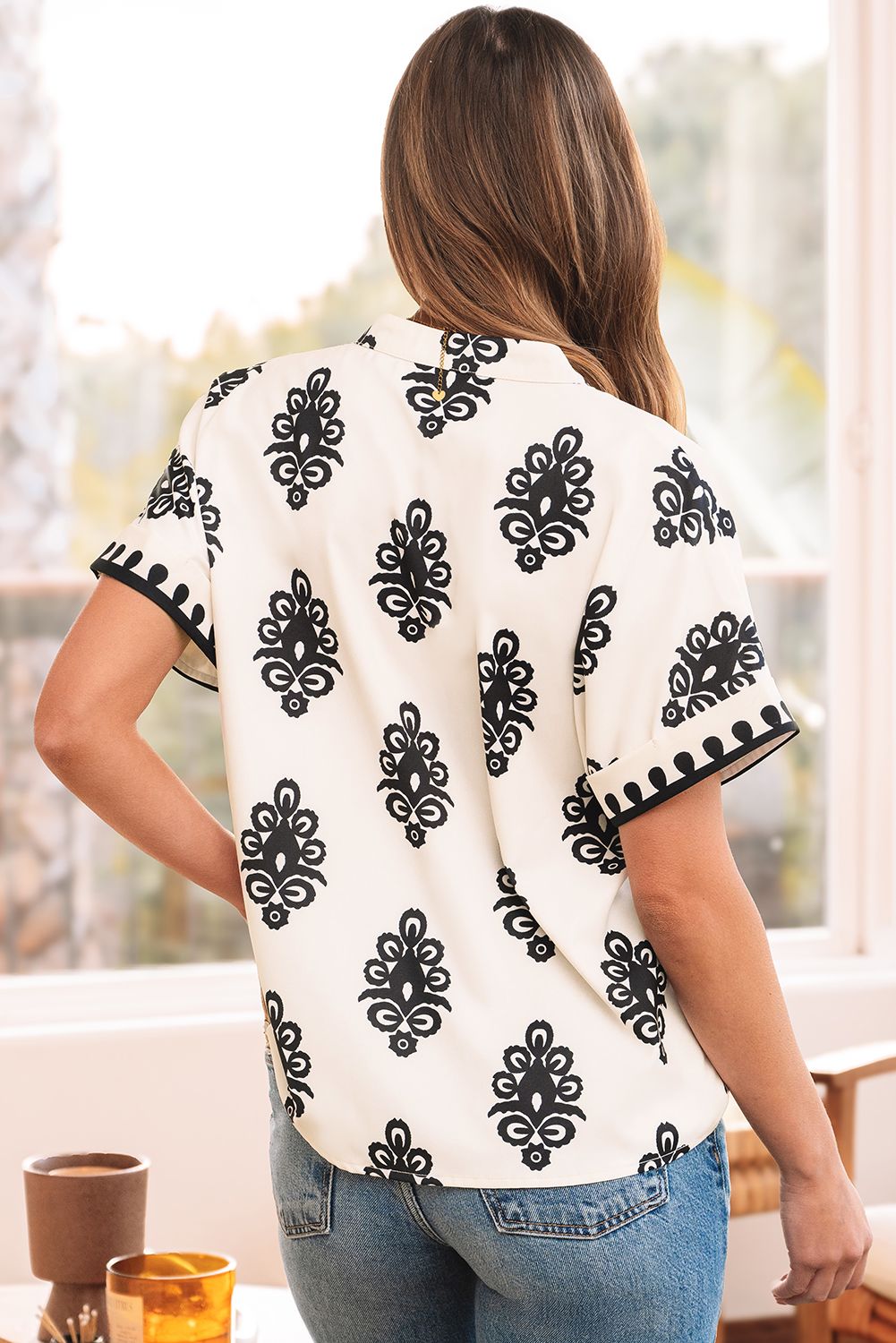Beige Geometric Printed Sleeveless Hollowed Bowknot Back Mini Dress - loveforevers