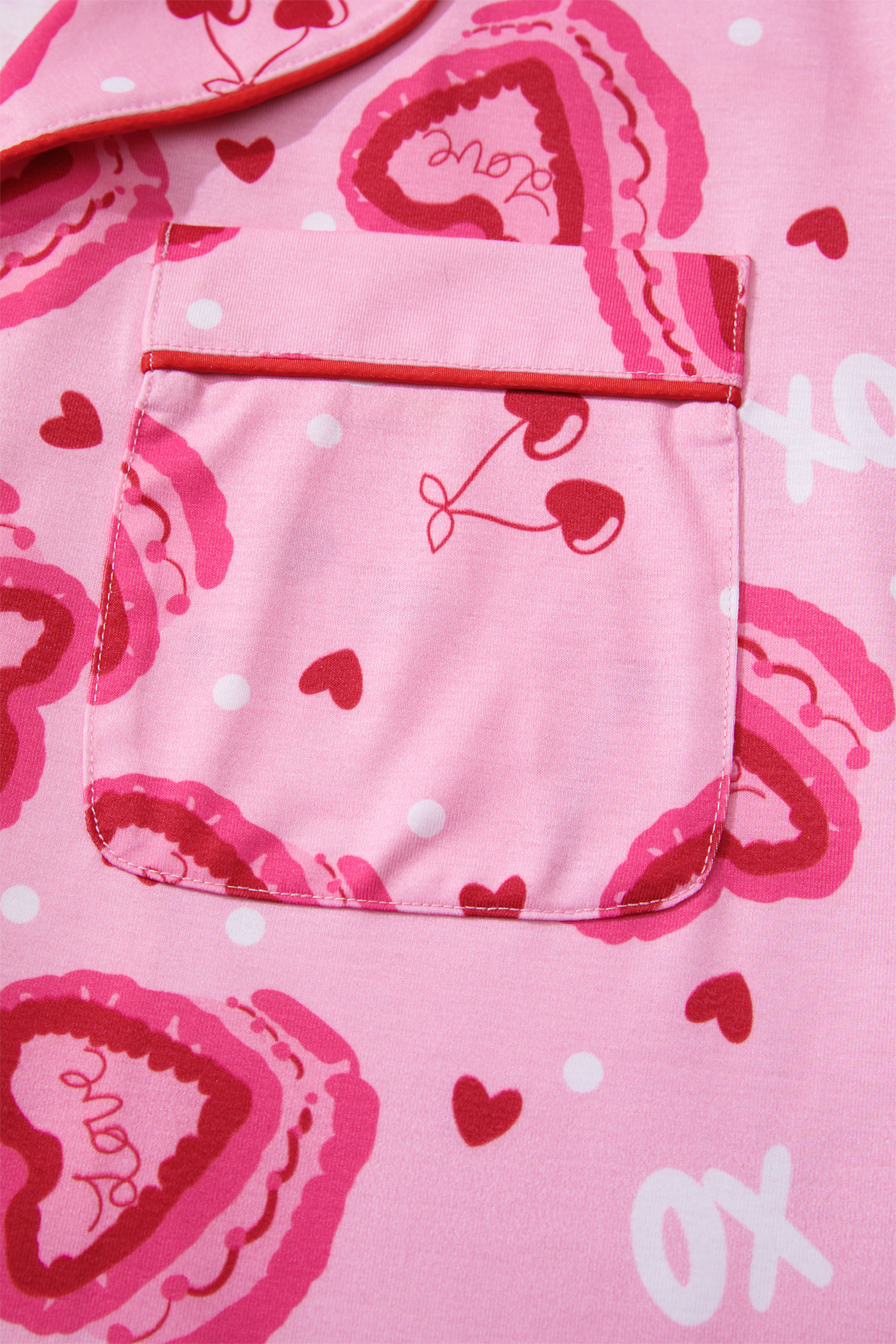 Pink Sweet Heart Cake Print Contrast Ruffle Trim Valentines 2pcs Pajama Set - loveforevers