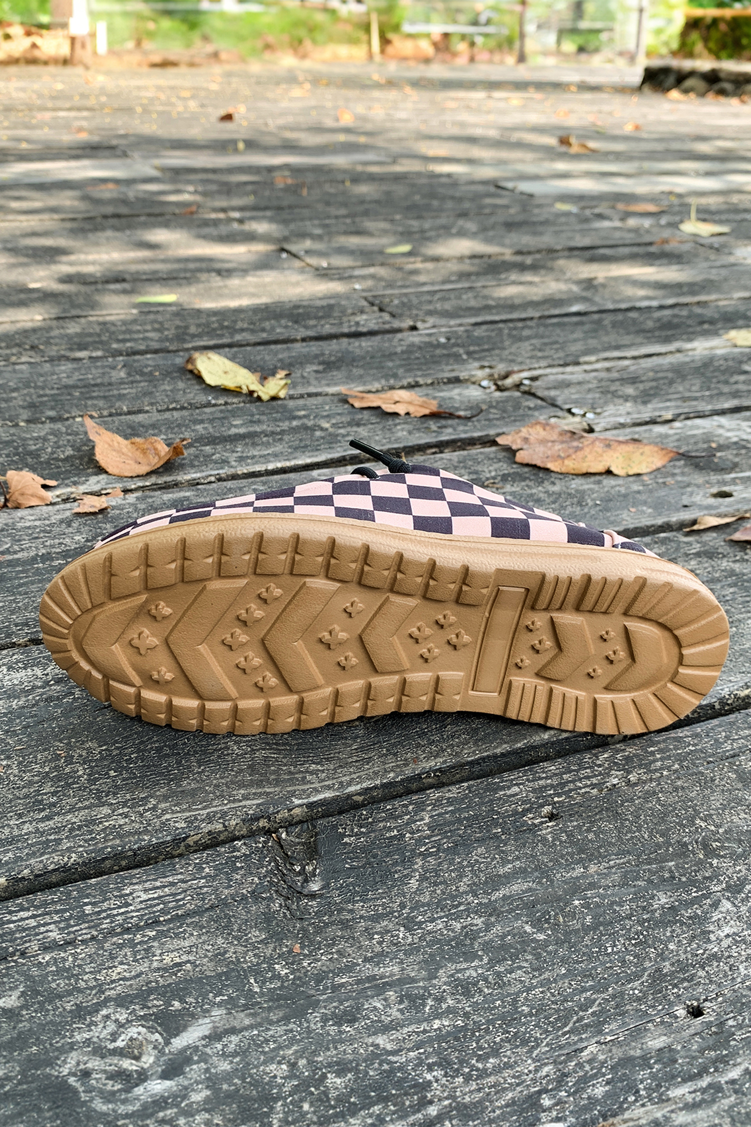 Dark Brown Checkered Print PU Leather Lace Up Detail Flat Shoes - loveforevers