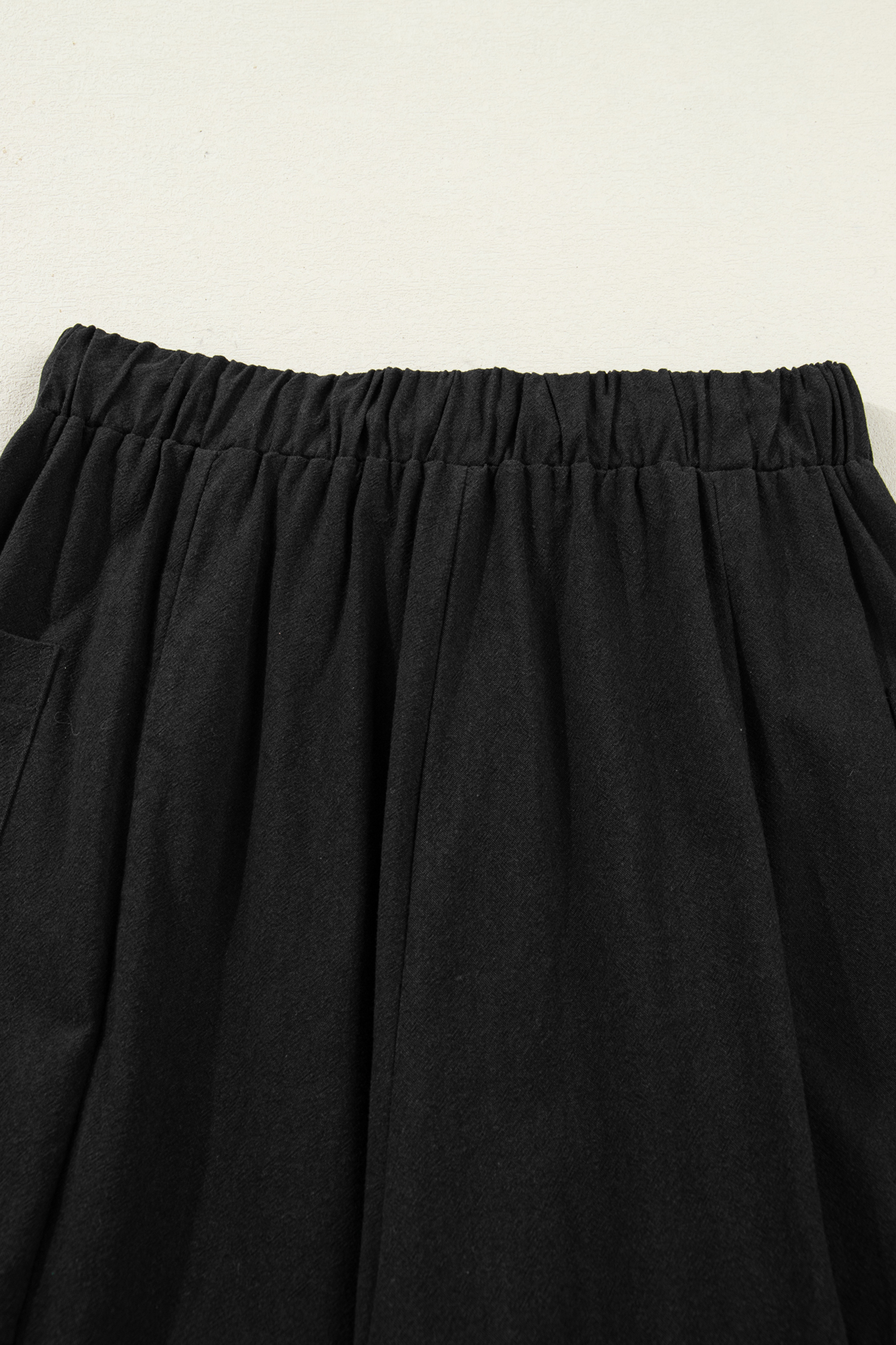 Black Drawstring Elastic Waist Patch Pocket Barrel Leg Casual Pants - loveforevers