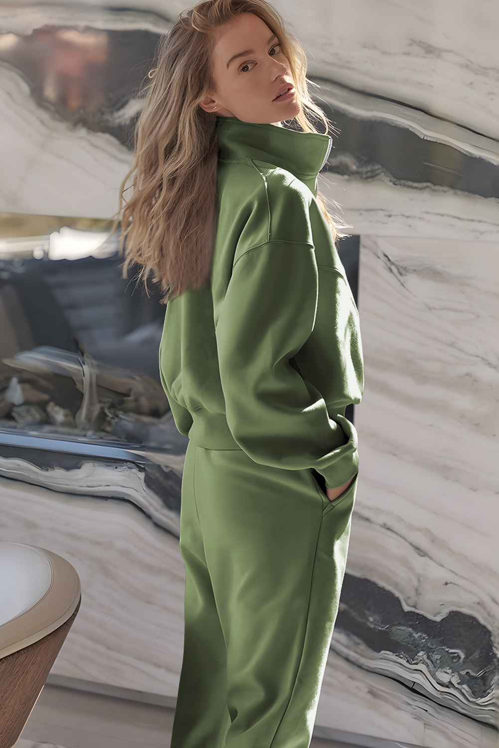Vineyard Green Half Zip up Pullover Active Top and Joggers Set - loveforevers