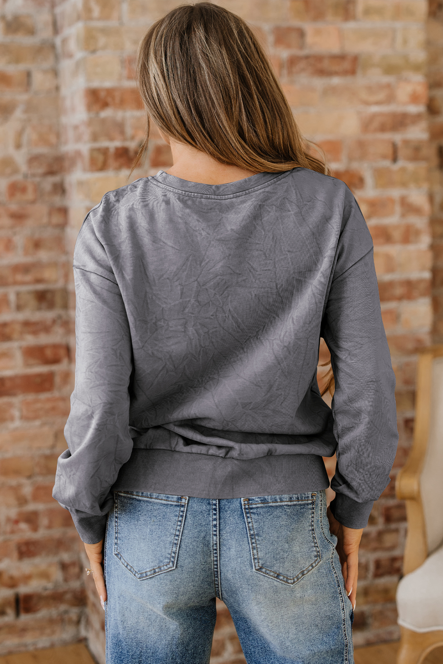 DUNE saved by grace Letter Embroidery Mineral Wash Loose Sweatshirt - loveforevers
