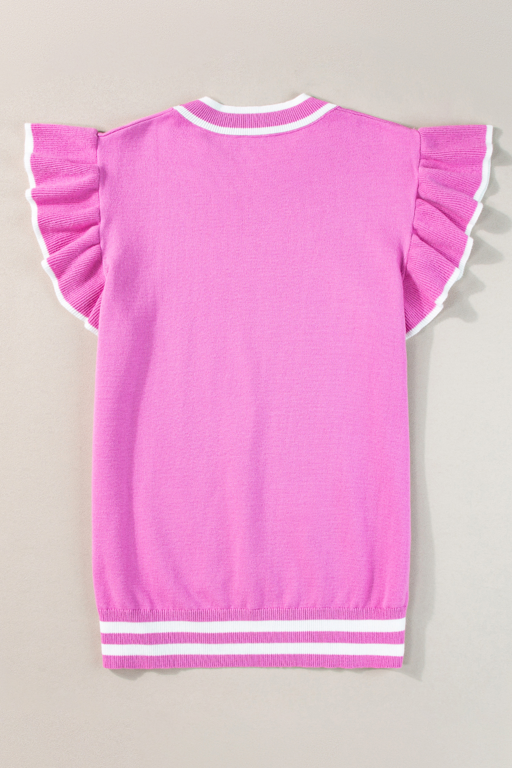 Bonbon Edge Piping Ruffled Sleeve Round Neck Knit Top - loveforevers