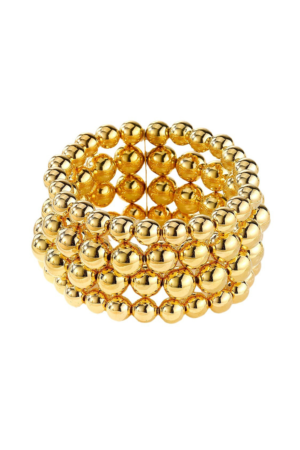 Gold Multi Layered Plated Alloy Beaded Elastic Bracelet - loveforevers