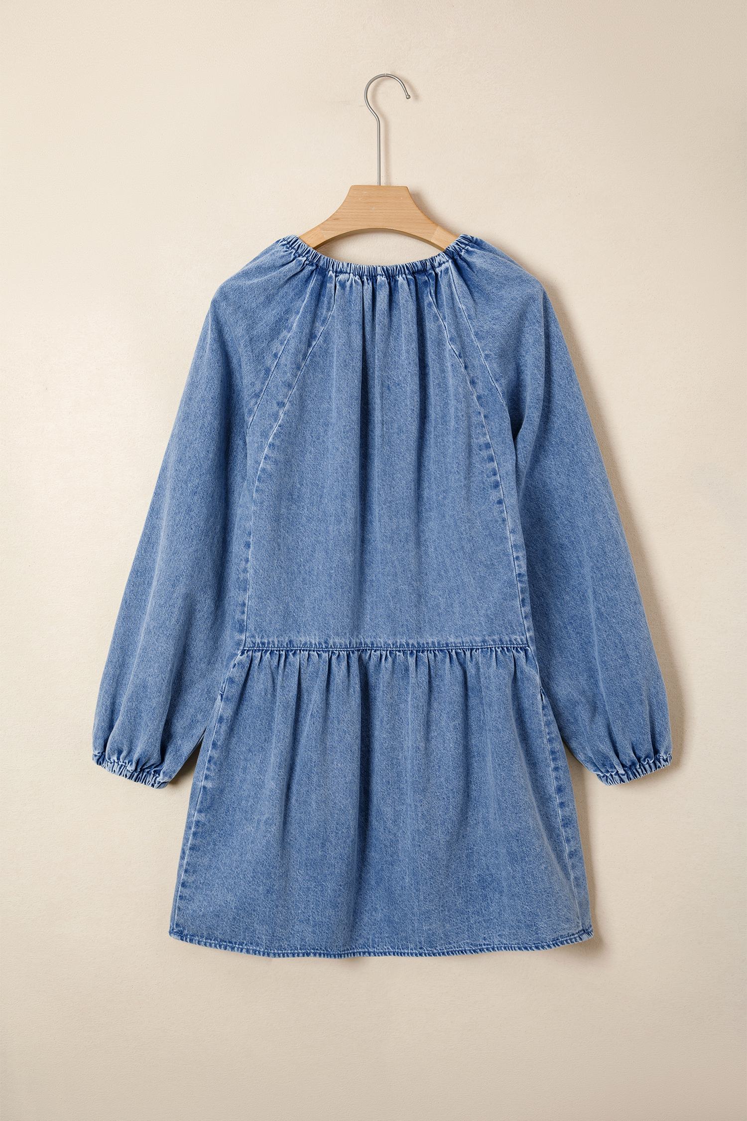 Myosotis Puff Sleeve V Neck Ruffled Loose Denim Mini Dress - loveforevers