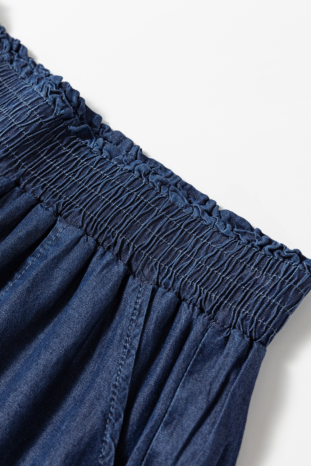 Black Side Pockets Frilled Smocked High Waist Wide Leg Jeans - loveforevers