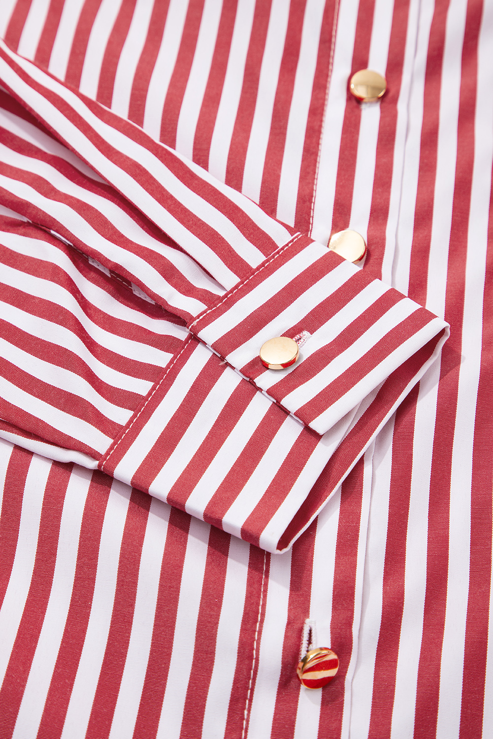Red Stripe Patched Pocket Side Slit Loose Shirt - loveforevers