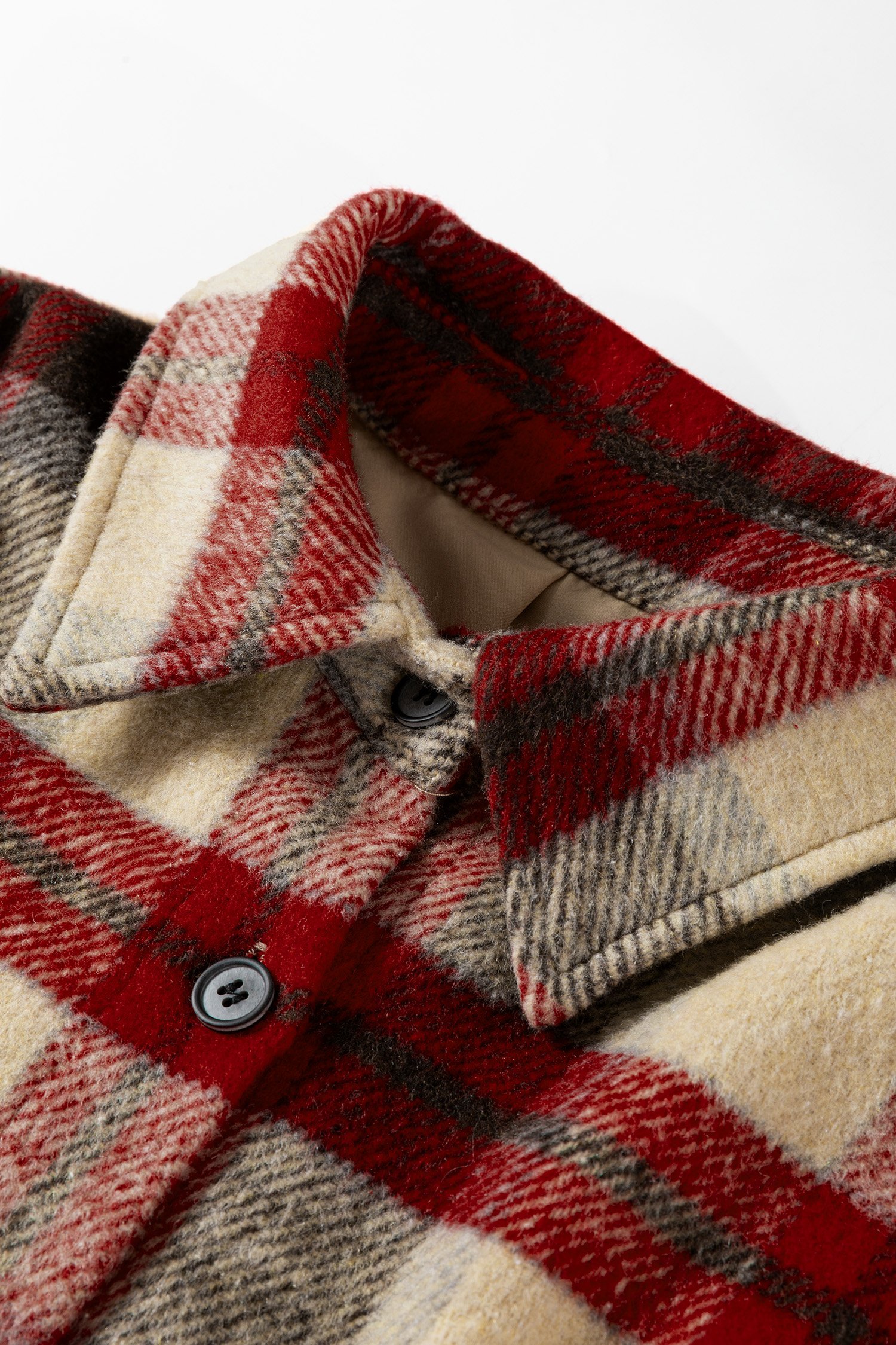 Red Brushed Plaid Buttoned Front Side Slit Tunic Shacket - loveforevers