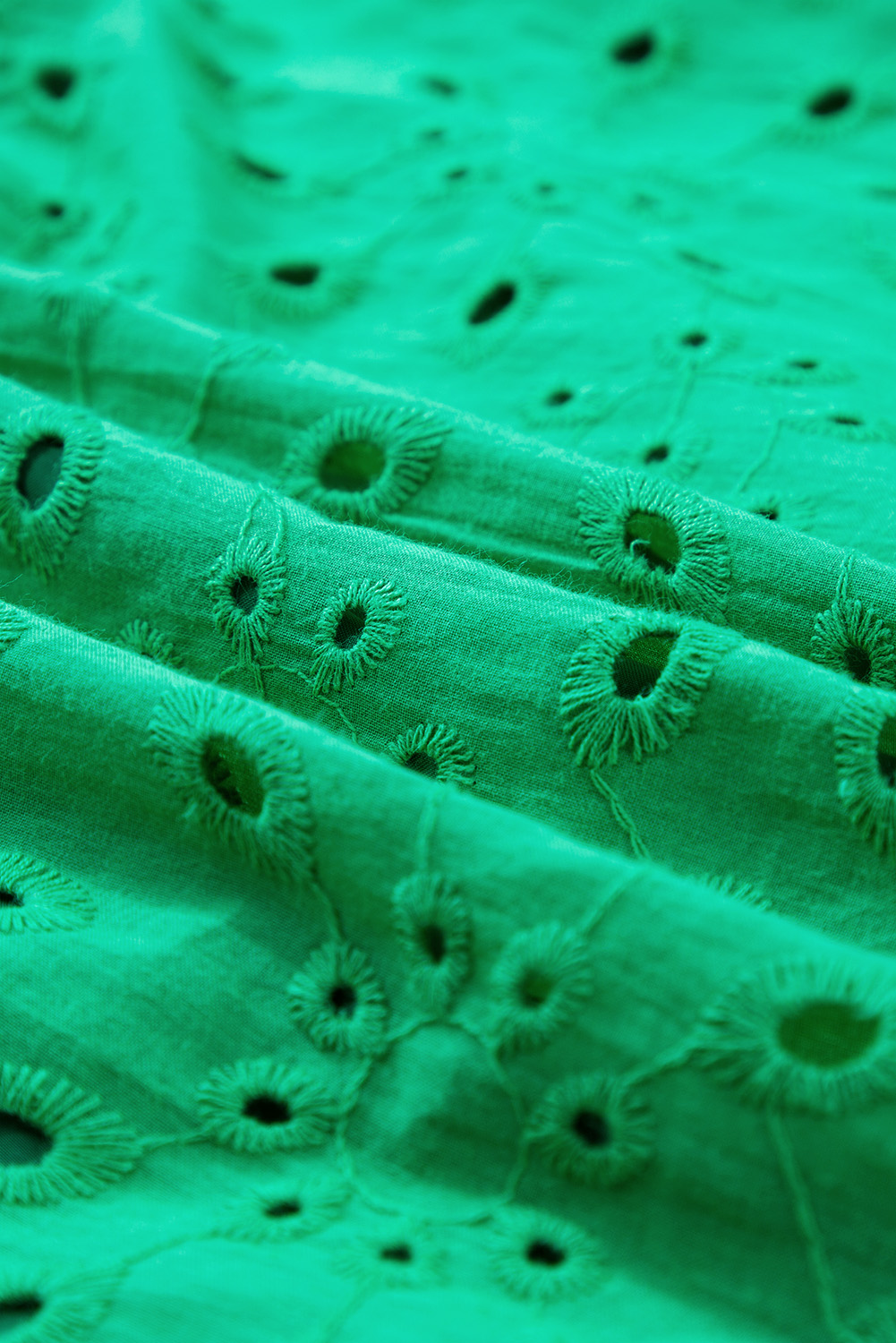 Green Flower Embroidered Hollow-out Puff Sleeve Blouse - loveforevers