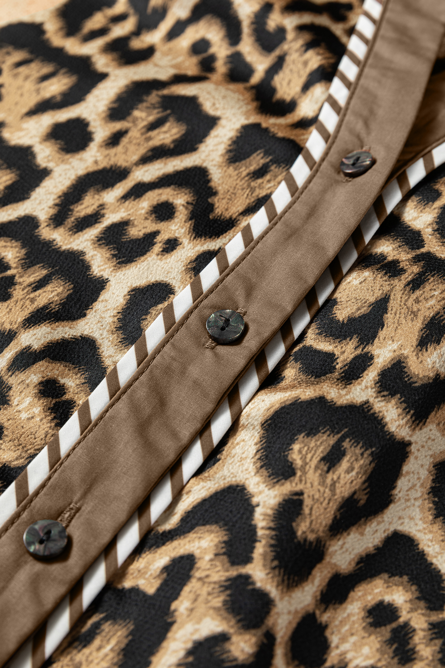 Brown Leopard Collared 3/4 Sleeve Shirt and Loose Pants Two Piece Outfit Set - loveforevers