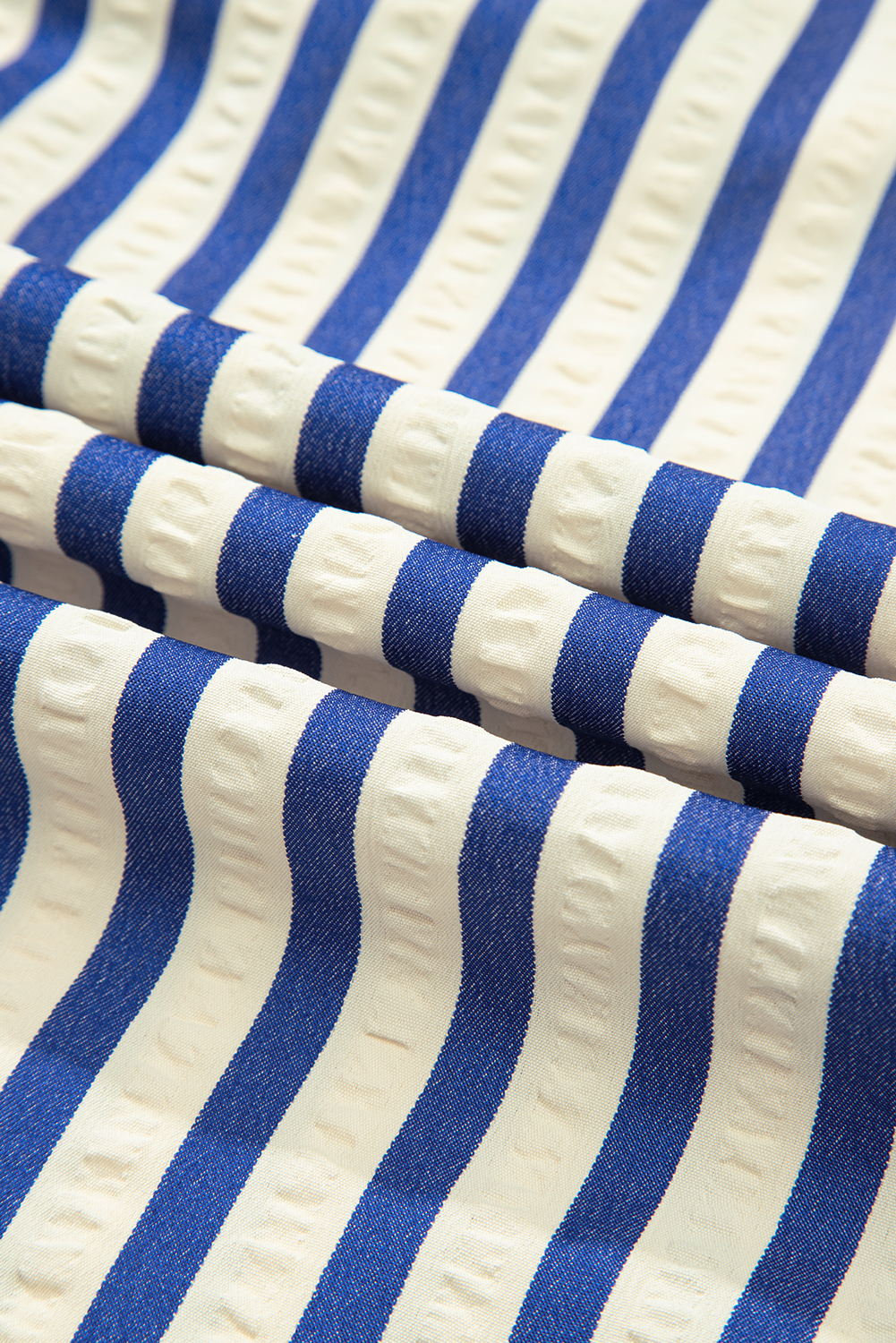 Blue Stripe Collared Half Button Side Pockets Loose Fit Mini Dress - loveforevers