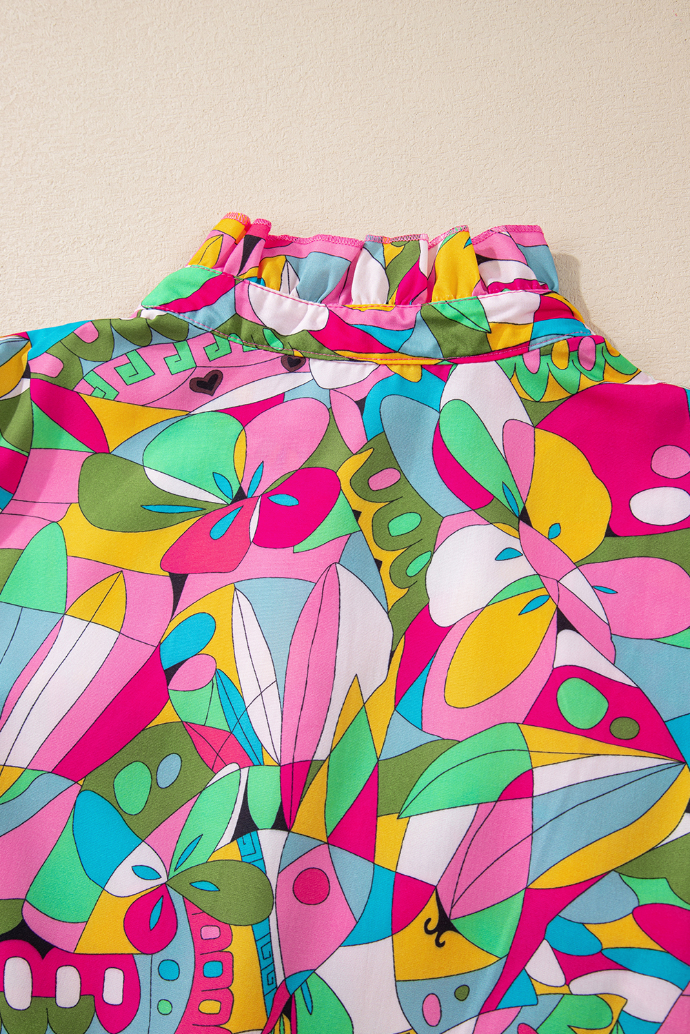Pink Abstract Printed Lantern Sleeve Buttoned Mini Dress - loveforevers