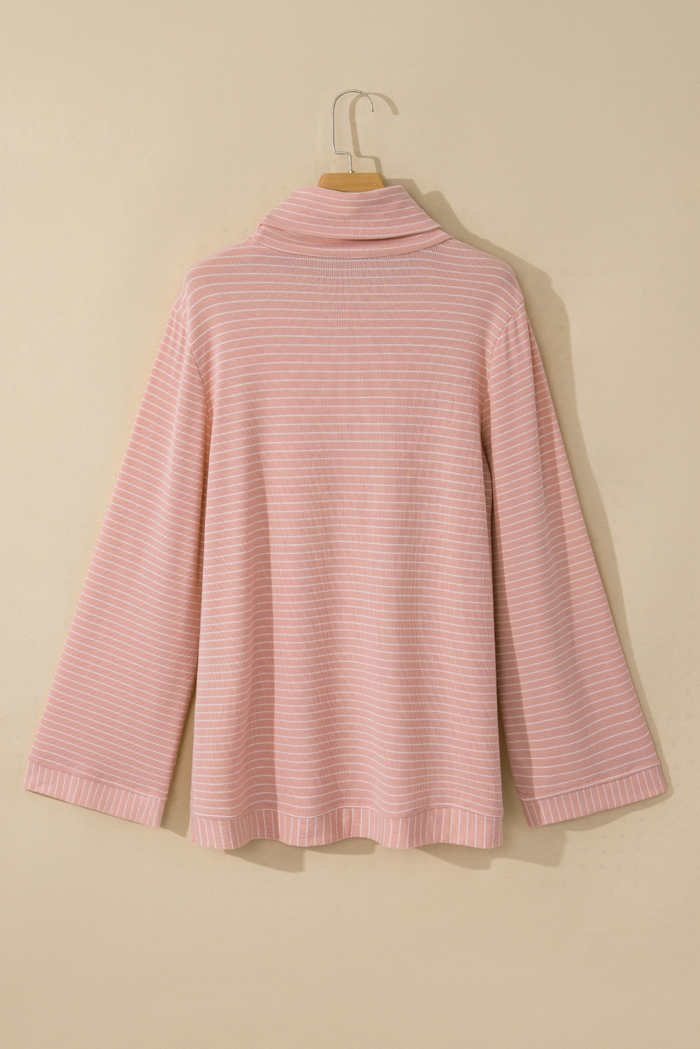 Pink Stripe Cowl Neck Side Slits Loose Fit Long Sleeve Top - loveforevers