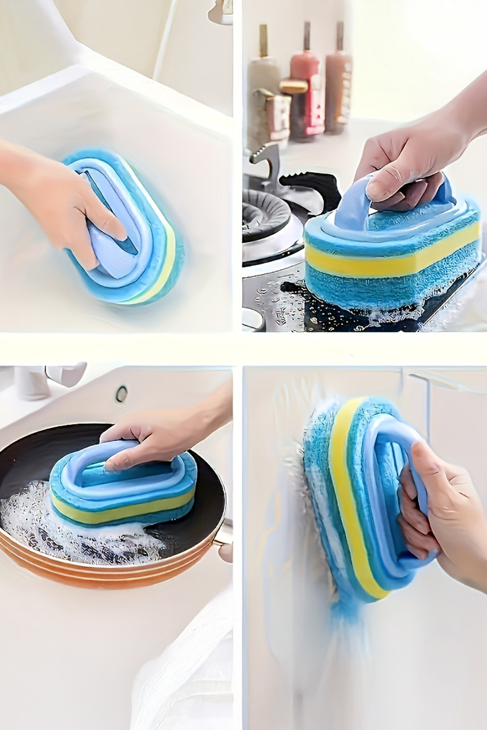 Sky Blue Multifunctional Sponge Clean Brush with Handle - loveforevers