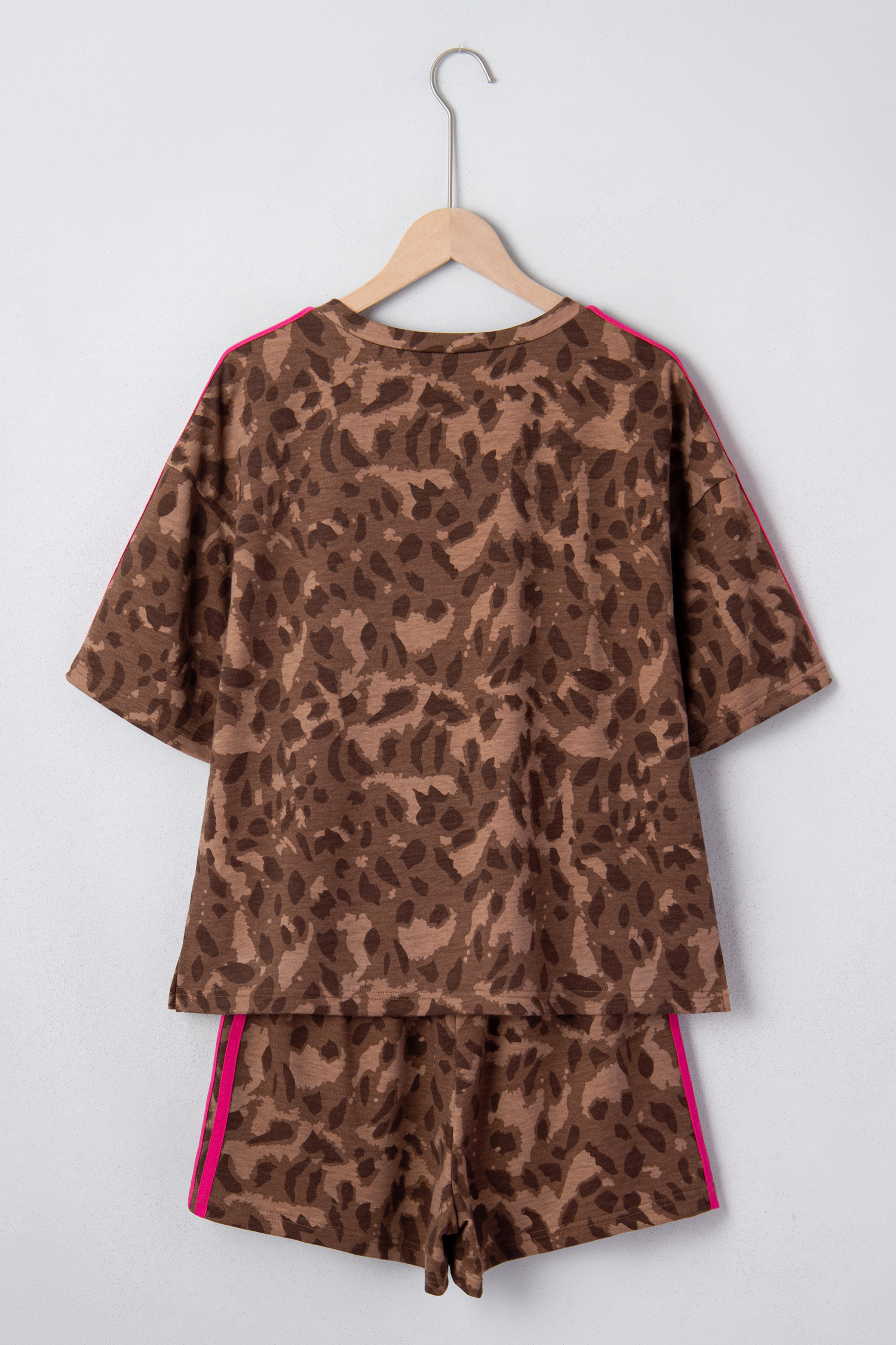 Brown Leopard Loose Tee Drawstring Waist Barrel Pants Set - loveforevers