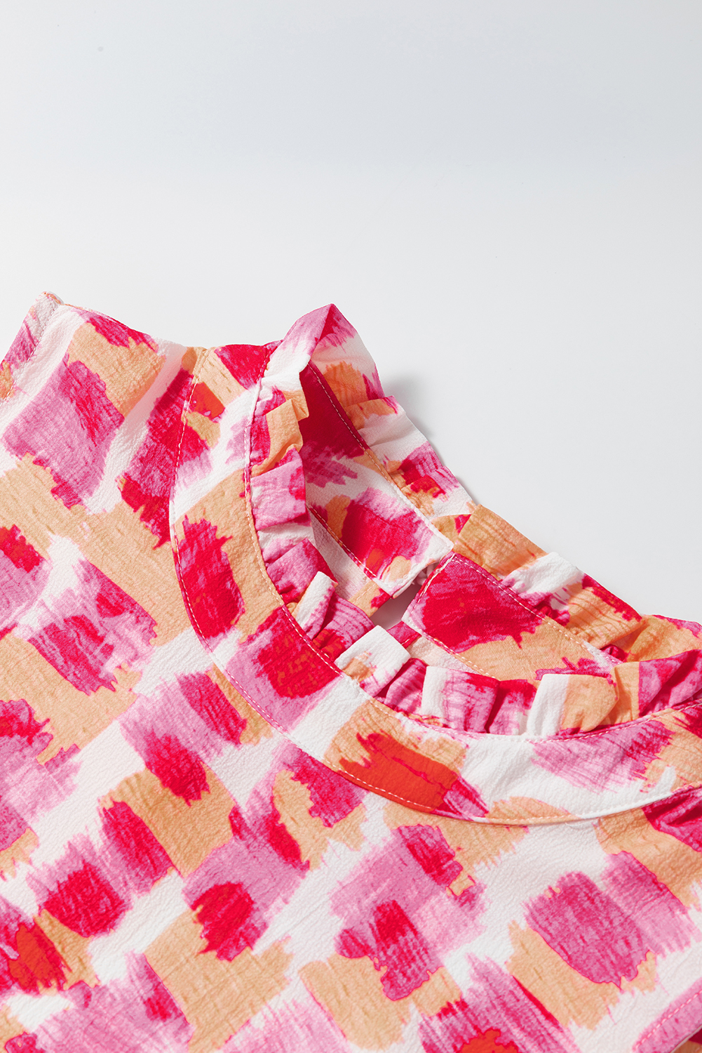 Pink Abstract Print Frilly Neck Sleeveless Mini Dress - loveforevers