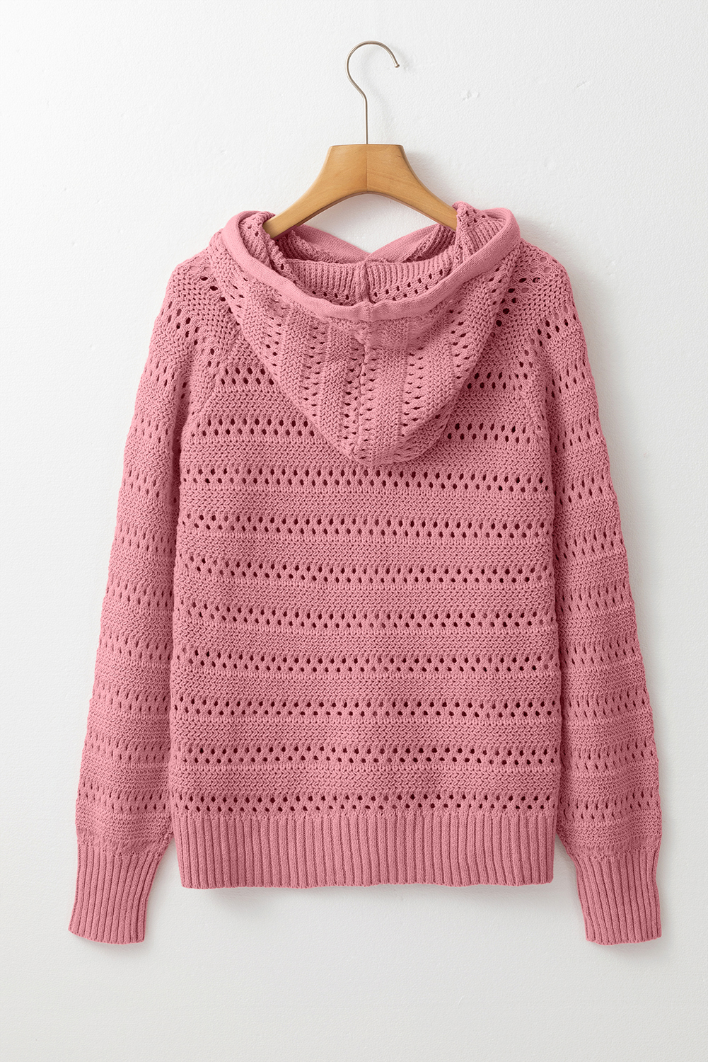 Peach Blossom Pointelle Knit Raglan Sleeve Hooded Sweater - loveforevers