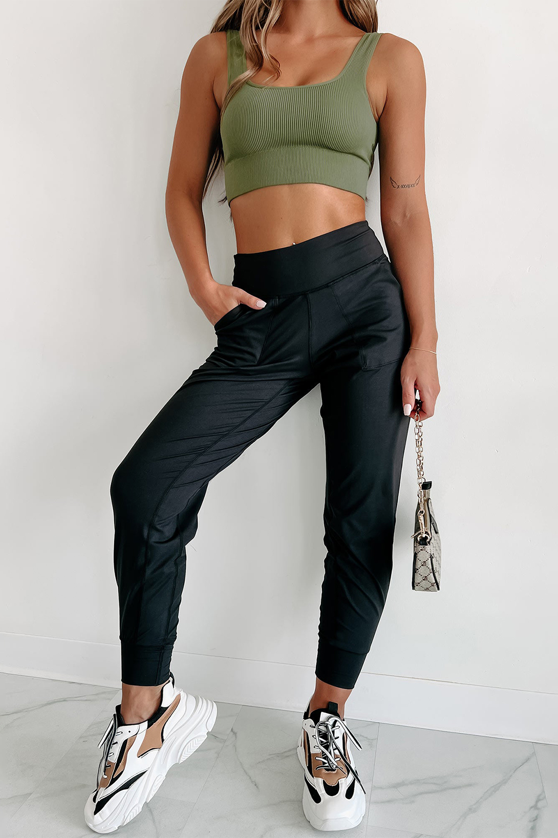 Black Exposed Seam High Waist Pocketed Joggers - loveforevers