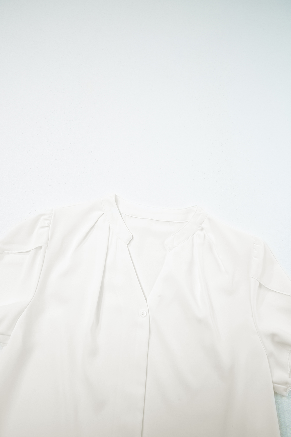 Black Silky Notched Neckline Petal Sleeve Blouse - loveforevers