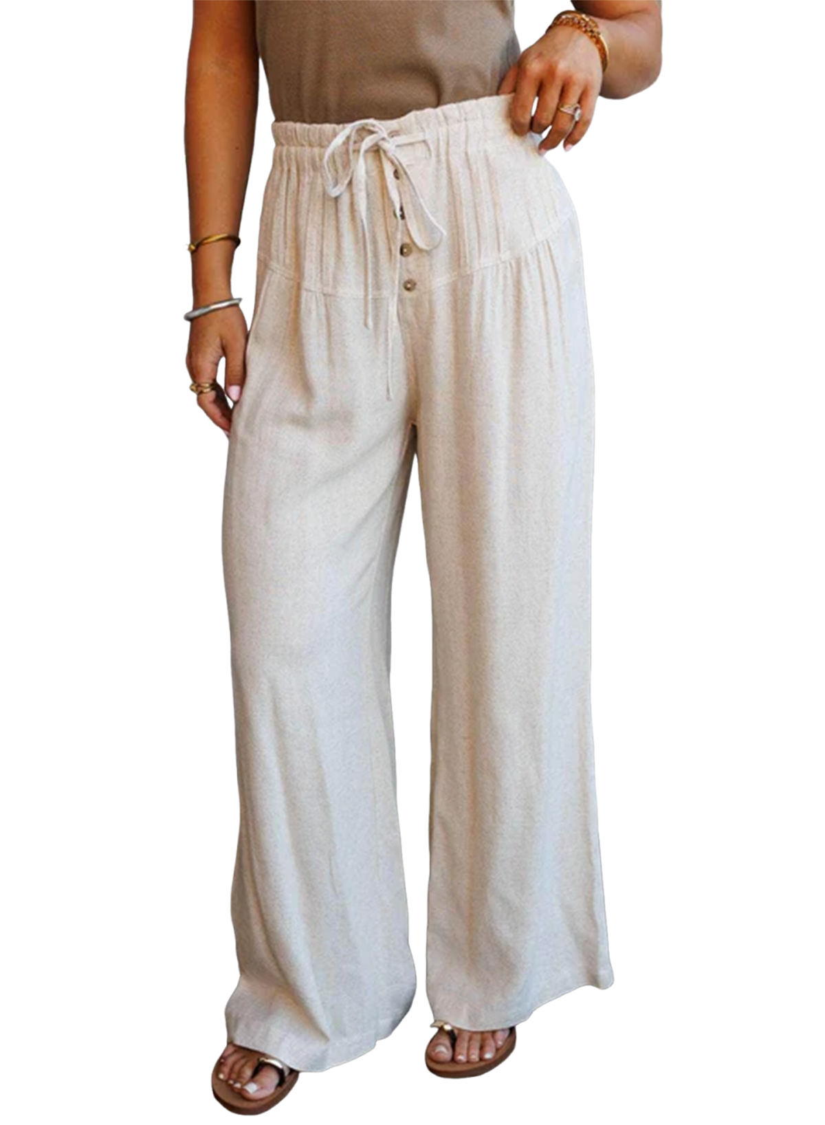 Jet Stream Drawstring Elastic Waist Button Pleated Detail Wide Leg Pants - loveforevers