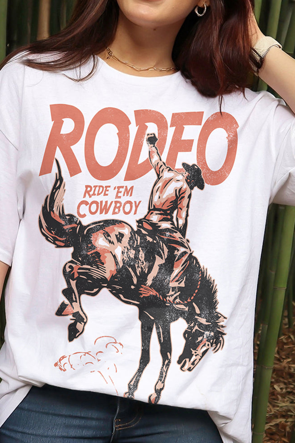 White RODEO Cowboy Graphic Crewneck T Shirt - loveforevers