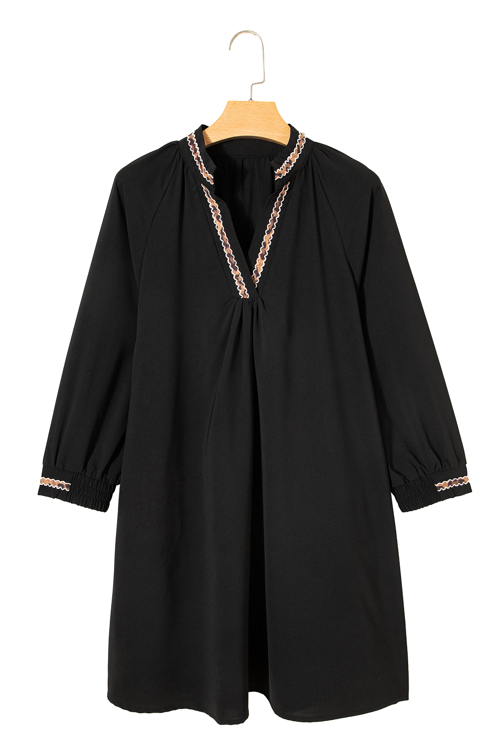 Black Contrast Trim V Neck Bracelet Sleeve Shift Mini Dress - loveforevers