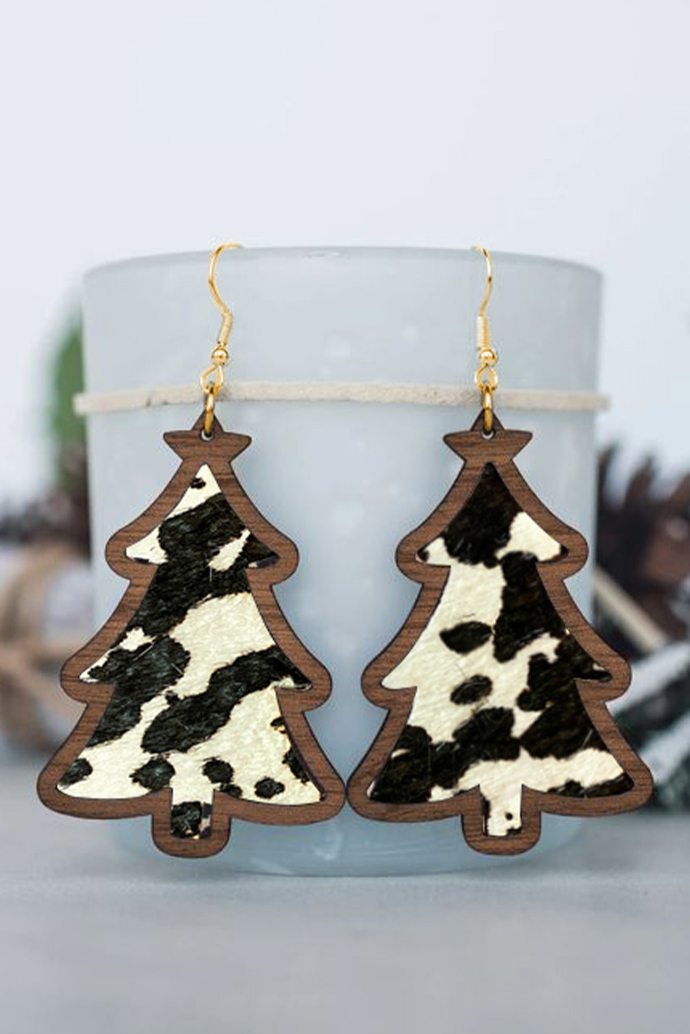 Red Shade Of Leopard Plaid Christmas Tree Earrings - loveforevers