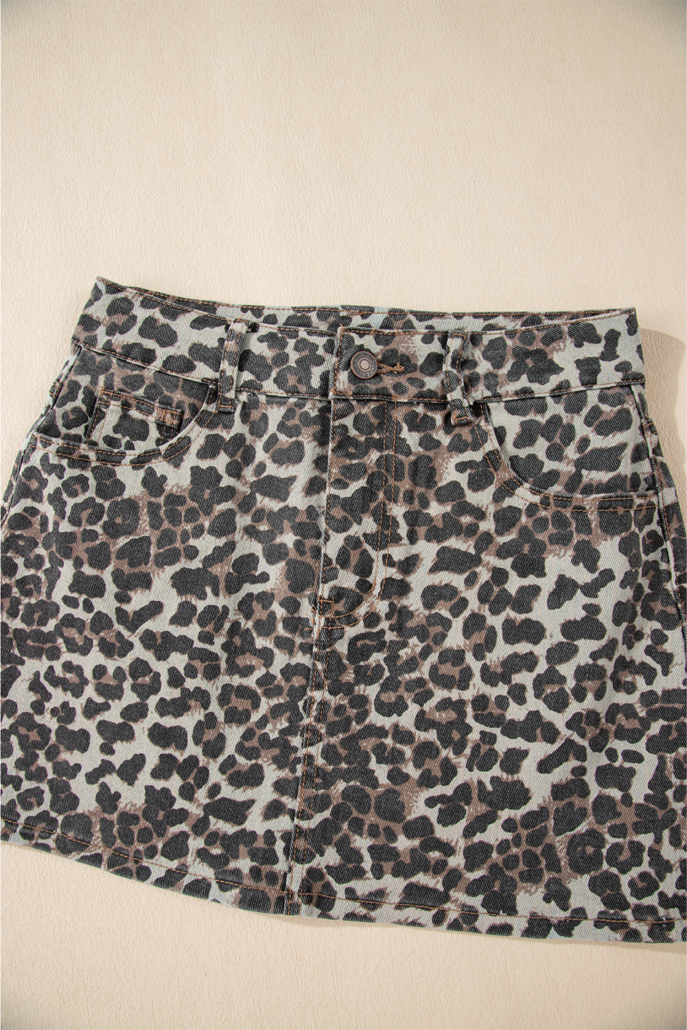Khaki Leopard Denim Mini Skirt - loveforevers