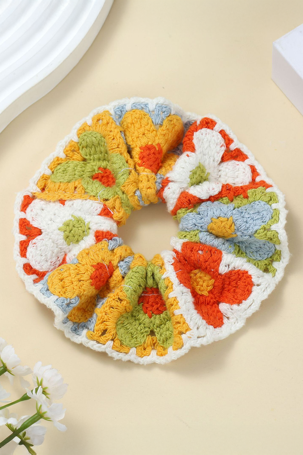 Yellow Bohemian Style Flower Crochet Scrunchy Hair Tie - loveforevers