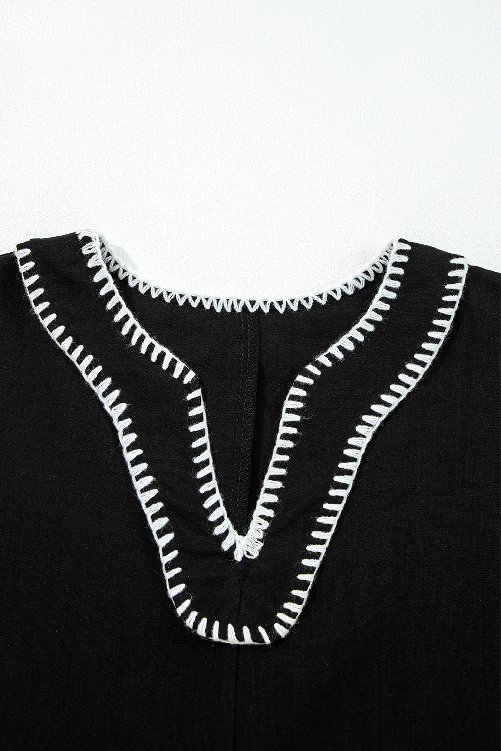 Black Contrast Stitched V Neck 3/4 Sleeve Tiered Mini Dress - loveforevers